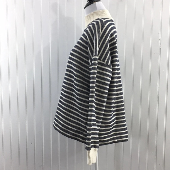 Zara Black White Stripe‎ Knit Turtleneck Sweater Womens Large Pullover Cropped - Picture 4 of 9